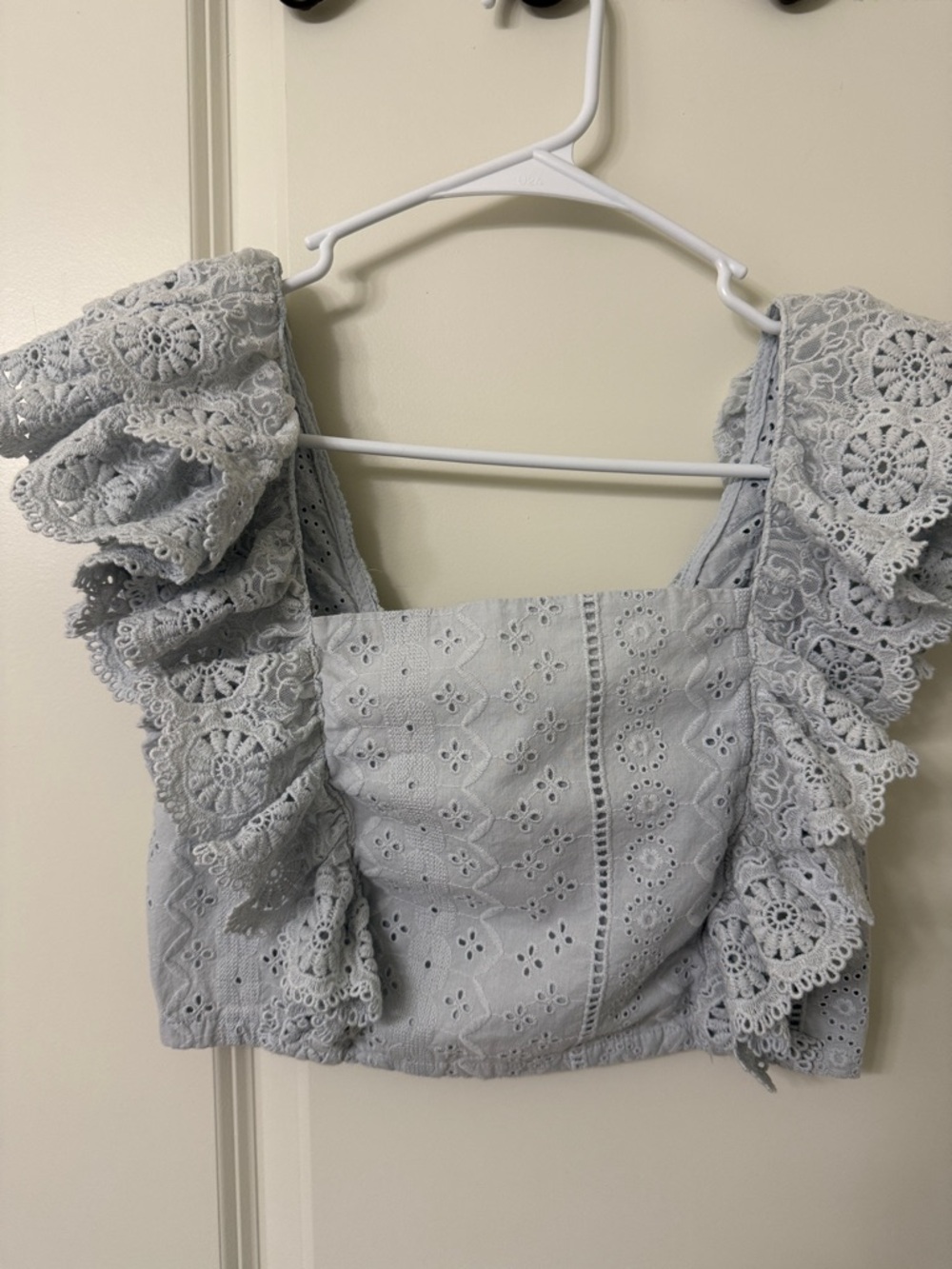 Altar'd State Light baby blue Eyelet Ruffle Crop Top